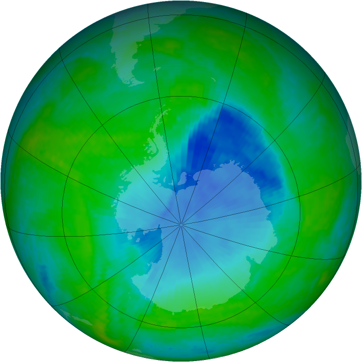 Antarctic ozone map for 11 December 2001